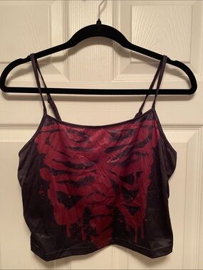Rose Seek Black & Burgundy Graphic Ribcage Crop Tank Top…size L